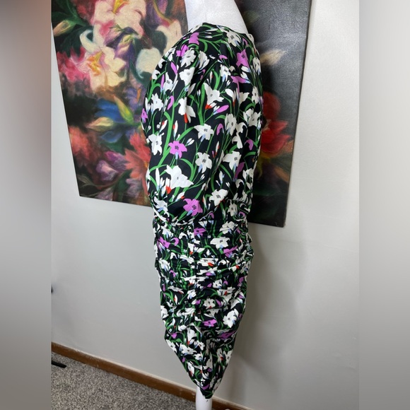 Veronica Beard Janis Ruched Floral Mini Dress Poplin Bubble Sleeves Designer 6 - Picture 10 of 14